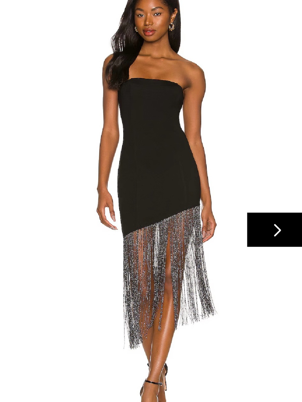 superdown Black Strapless Fringe Hem Cocktail Dress